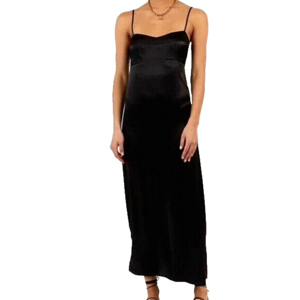 NWT DISSH Gigi in Black Sweetheart Sleeveless Satin Slip Midi Dress 14 / US 10